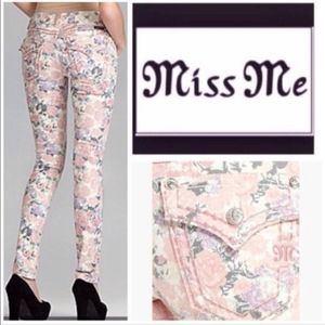 Miss Me Floral Print Cuff Skinny